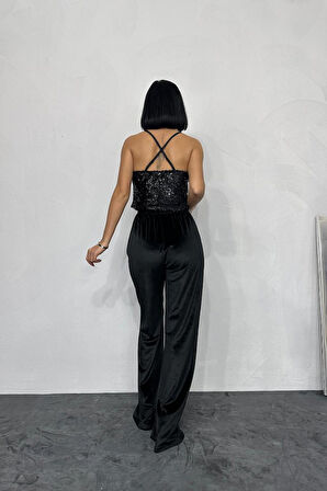 Yonca Moda Evi Siyah Askılı Degaje Bluz