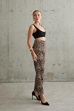 Yonca Moda Evi Leopar Desenli Kumaş Pantolon