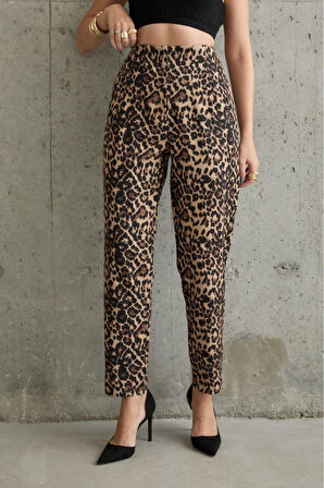 Yonca Moda Evi Leopar Desenli Kumaş Pantolon