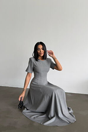 Yonca Moda Evi POLİVİSKON ELBİSE - Gri