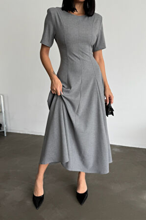 Yonca Moda Evi POLİVİSKON ELBİSE - Gri