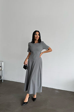 Yonca Moda Evi POLİVİSKON ELBİSE - Gri