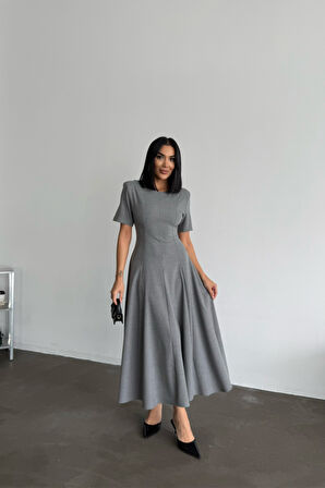 Yonca Moda Evi POLİVİSKON ELBİSE - Gri