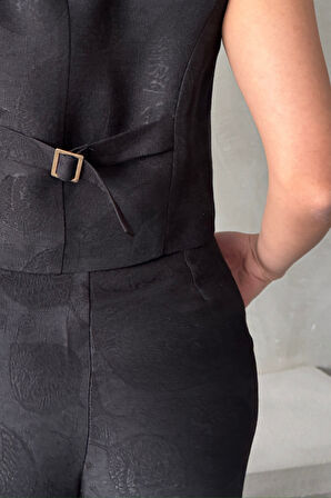 Yonca Moda Evi KETEN TEK DÜĞME YELEK-PANTOLON TAKIM - Siyah