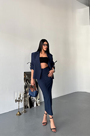 Yonca Moda Evi CROP CEKET - ETEK TAKIM - Lacivert