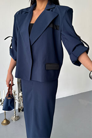 Yonca Moda Evi CROP CEKET - ETEK TAKIM - Lacivert