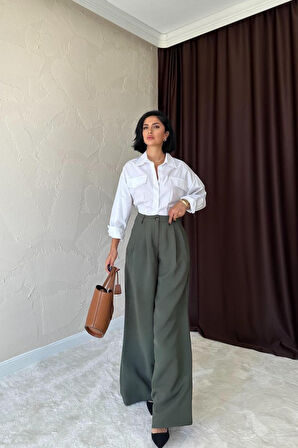 Yonca Moda Evi Haki Pileli Comfort Pantolon