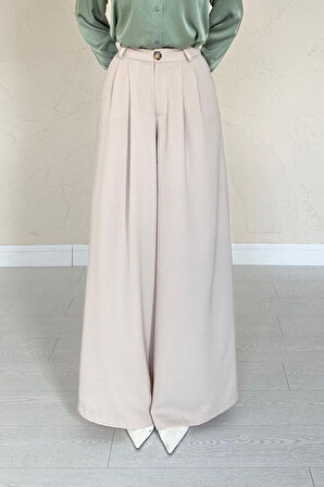 Yonca Moda Evi Bej Pileli Comfort Pantolon