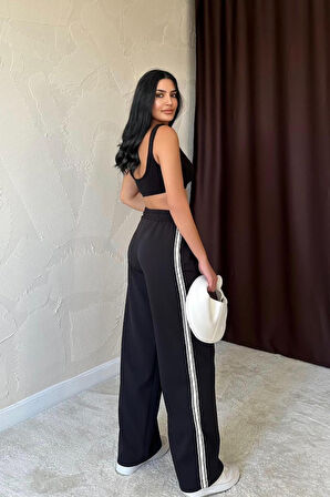 Yonca Moda Evi Siyah Yanları Şeritli Pantolon