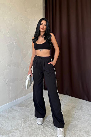 Yonca Moda Evi Siyah Yanları Şeritli Pantolon