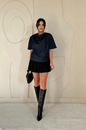 Yonca Moda Evi Mavi Kot Bluz