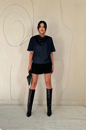 Yonca Moda Evi Mavi Kot Bluz