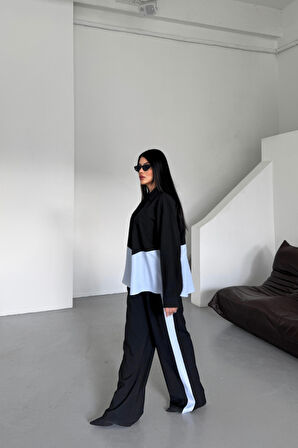 Yonca Moda Evi POLYVİSKON - POPLİN PARÇALI GÖMLEK PANTOLON TAKIM - Siyah