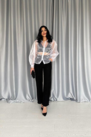 Yonca Moda Evi Siyah Yaka Bluz Ve Pantolon Siyah