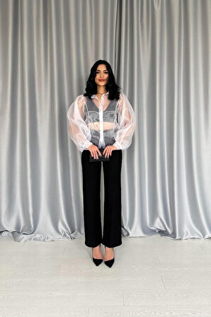 Yonca Moda Evi Siyah Yaka Bluz Ve Pantolon Siyah
