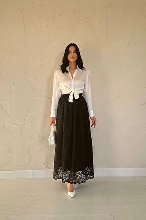 Yonca Moda Evi Siyah Dantelli Uzun Etek