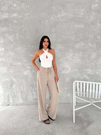 Yonca Moda Evi Ayrobin Oversize Pantalon - Bej
