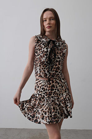 Yonca Moda Evi Leopar Desen Mini Etek - Leopar
