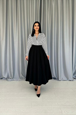 Yonca Moda Evi Siyah Uzun Pileli Etek