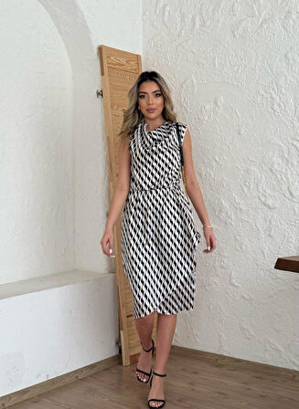 Yonca Moda Evi Kadın Degaje Yaka önden çapraz Detay Saten Midi Elbise