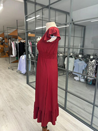 Yonca Moda Evi Kadın Kruvaze Yaka Beli Gipeli Bürümcük Kumaş Elbise