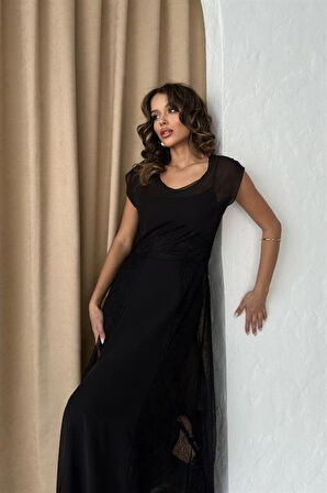 Yonca Moda Evi Archernar Şifon Tül Elbise 2704-8