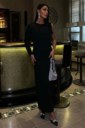 Yonca Moda Evi Aethra Tek Kol Uzun Elbise 2693-8
