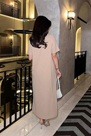 Yonca Moda Evi Manque Polo Yaka Yırtmaçlı Elbise 2689-8