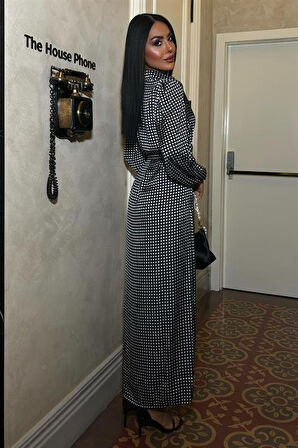 Yonca Moda Evi Ethereel Desenli Saten Elbise 2638-8