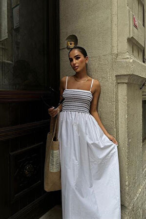 Yonca Moda Evi Diaz Nakış Detay Askılı Elbise 2565-8