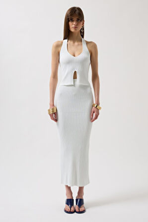 Yonca Moda Evi V Detay Dokulu Crop Bluz