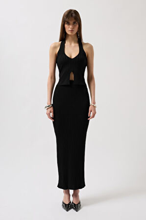 Yonca Moda Evi V Detay Dokulu Crop Bluz