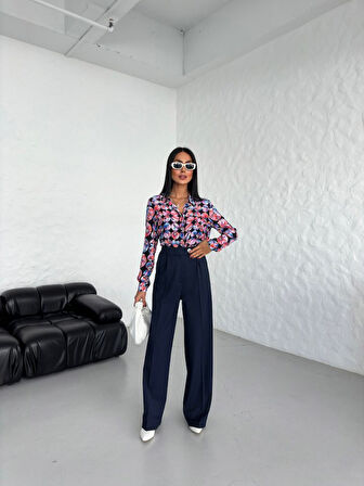 Yonca Moda Evi Poly Viscose Full Lycra Arka Bel Lasti̇k Detayli Palazzo Pantolon