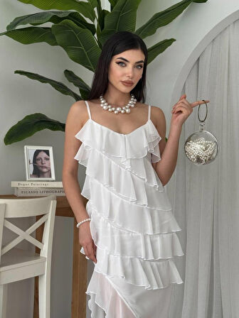 Yonca Moda Evi Ples Yırtmaç Detaylı Elbise