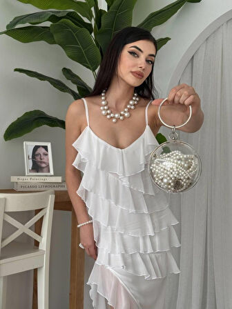 Yonca Moda Evi Ples Yırtmaç Detaylı Elbise
