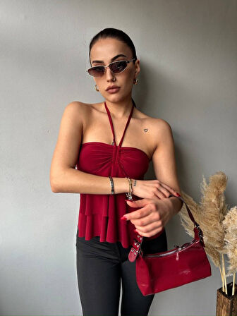 Yonca Moda Evi Kadın Halter Bağcık Detay Gloplu Bluz