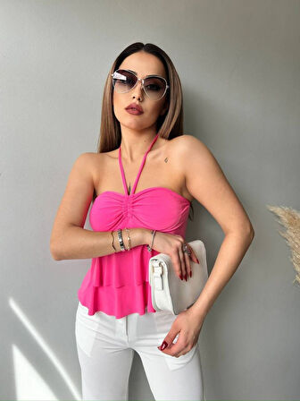 Yonca Moda Evi Kadın Halter Bağcık Detay Gloplu Bluz