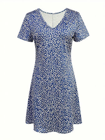 Yonca Moda Evi Kadın Kısa Kollu Mini çiçek Desen Süprem Elbise