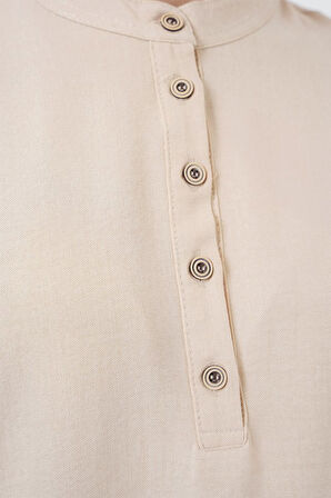 Yonca Moda Evi 6678 Keten Tunik Pantolon İkili Takım - Bej