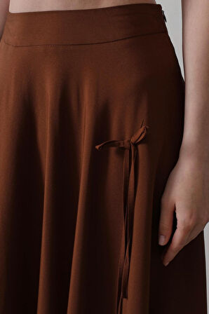 Yonca Moda Evi Fiyonk Kloş Etek - Kahve