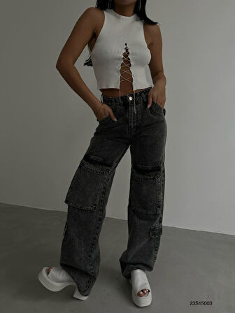 Yonca Moda Evi Taş Detay Dekolteli Crop Bluz