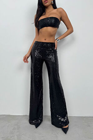 Yonca Moda Evi Payetli Wide Leg Pantolon