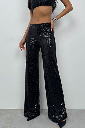Yonca Moda Evi Payetli Wide Leg Pantolon