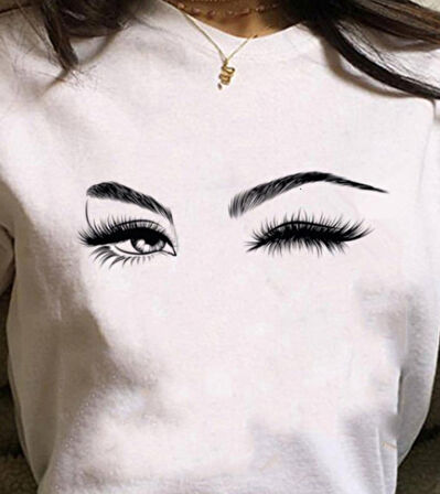 Yonca Moda Evi Kadın Kısa Kollu Bisiklet Yaka Göz Baskılı Süprem T-shirt