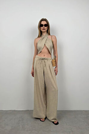 Yonca Moda Evi Çapraz Bağlamalı Keten Crop