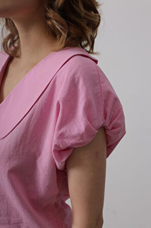 Yonca Moda Evi Bebe Yaka Yanları Bağlamalı Bluz - Pembe