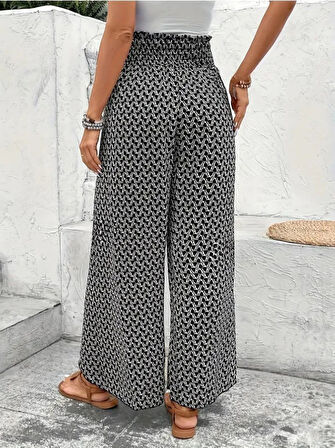 Yonca Moda Evi Kadın Yüksek Bel Lastikli önden Iki Parçalı Desenli Bürümcük Pantolon