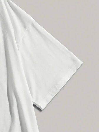 Yonca Moda Evi Baskılı Oversize Bisiklet Yaka T-shirt - Beyaz