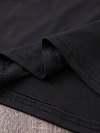 Yonca Moda Evi Baskılı Oversize Bisiklet Yaka T-shirt - Siyah