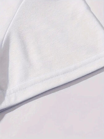 Yonca Moda Evi Baskılı Oversize Bisiklet Yaka T-shirt - Beyaz